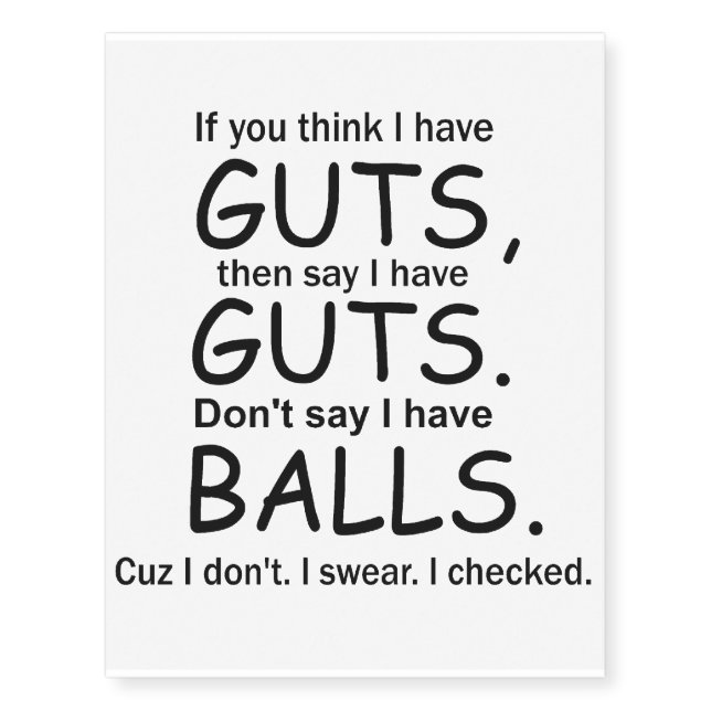 Guts Not Balls Temporary Tattoos (Front)