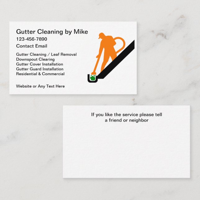 Gutter Cleaning Services Residential Commercial Business Card (Front/Back)