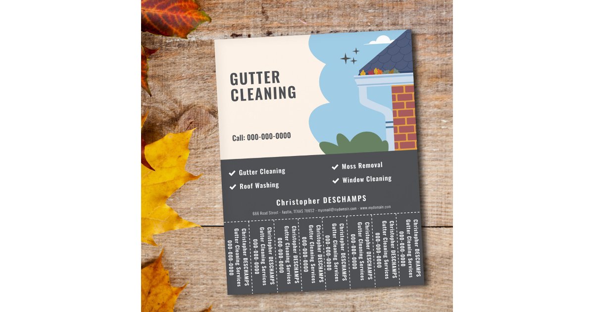 Gutter Cleaning Services Tear Off Strips Flyer | Zazzle