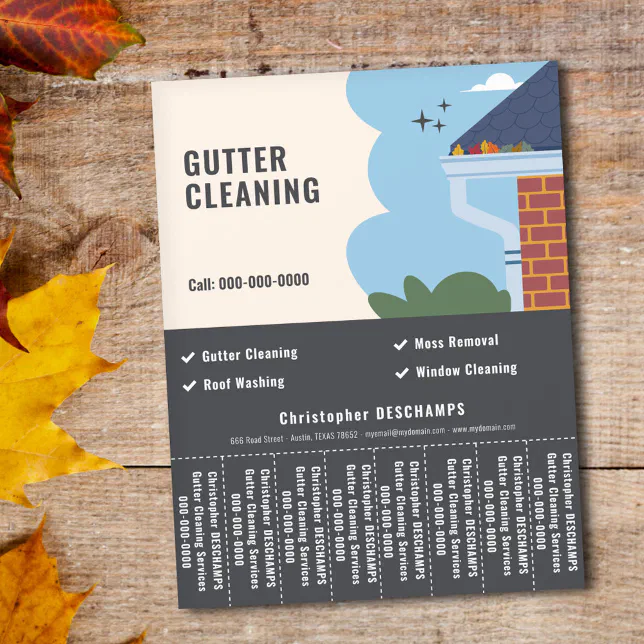 Gutter Cleaning Services Tear Off Strips Flyer | Zazzle