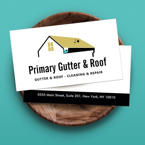 Gutter Roof Cleaning  Repair Construction Business Card