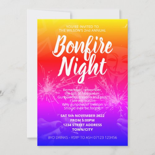 Guy Fawkes Night Bonfire Night Invitation