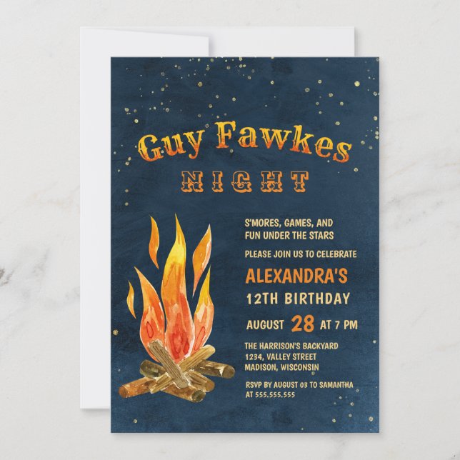 Guy Fawkes Night Celebration Bonfire Birthday Invitation (Front)