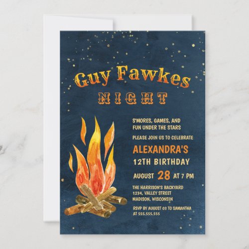 Guy Fawkes Night Celebration Bonfire Birthday Invitation