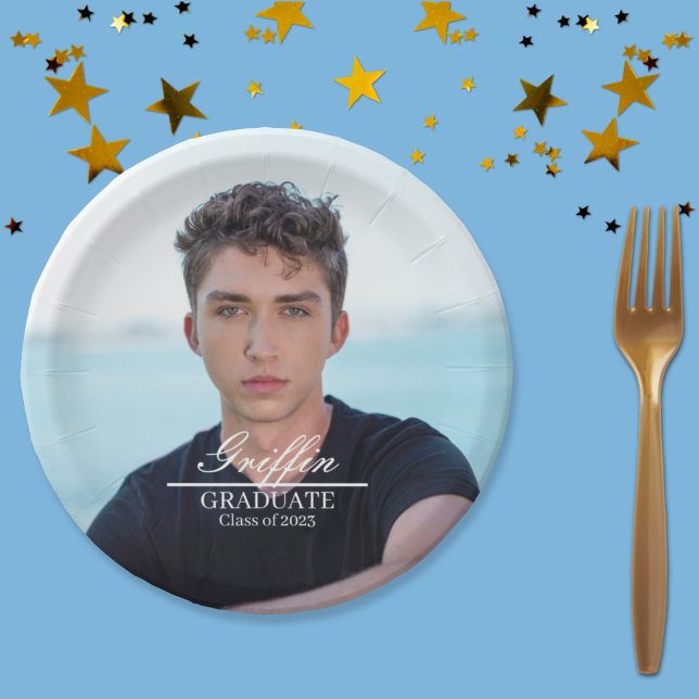 Guy Grad Modern Graduate Custom Photo Paper Plates (Creator Uploaded)