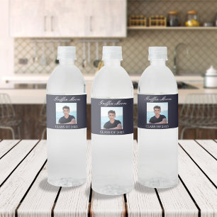 Guy Grad Modern Graduate Custom Photo Water Bottle Label