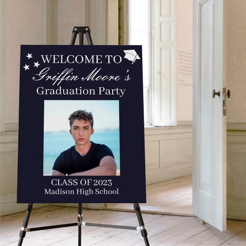 Guy Grad Modern Graduate Custom Photo Welcome Sign