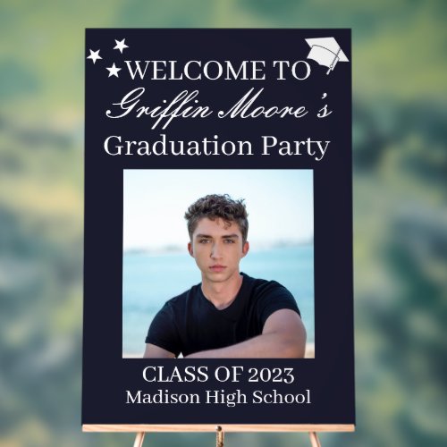 Guy Grad Modern Graduate Custom Photo Welcome Sign