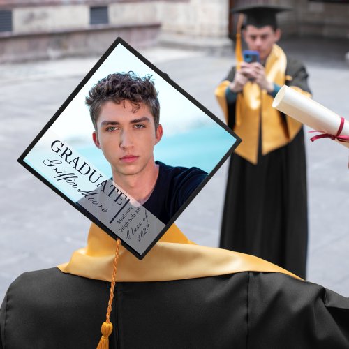 Guy Grad Modern Graduation Custom Photo  Graduation Cap Topper