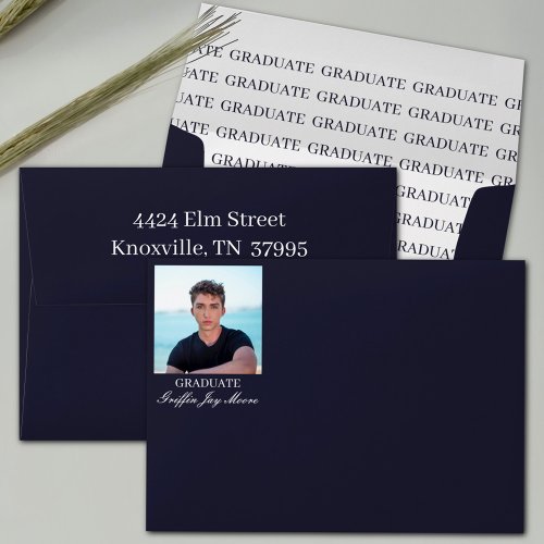 Guy Grad Modern Photo Return Address Envelope