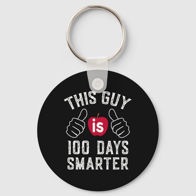Guy Is 100 Days Smarter School  Keychain (Front)