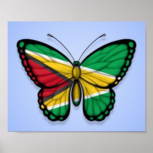 Guyana Butterfly Flag on Blue Poster