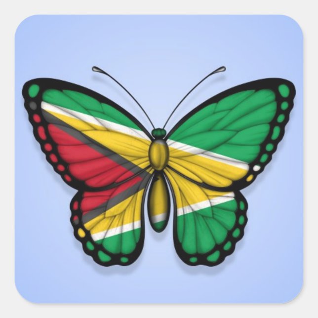 Guyana Butterfly Flag on Blue Square Sticker (Front)