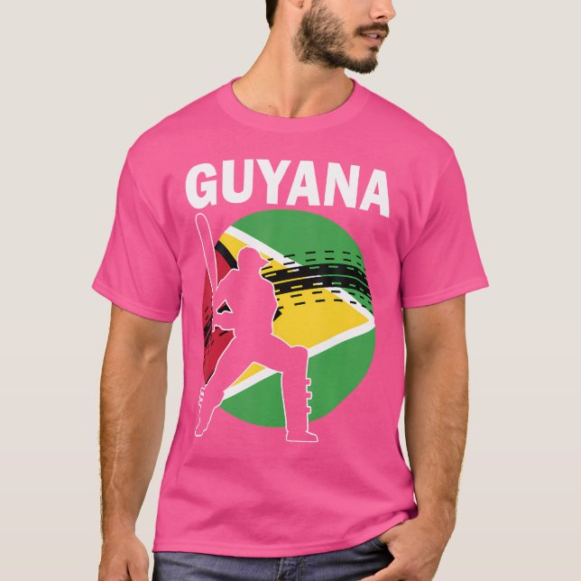 Guyana Cricket Fans Guyanese Flag Cricket Player T-Shirt (Front)