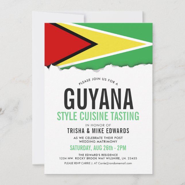 Guyana Cuisine | Party Flag White Invite (Front)