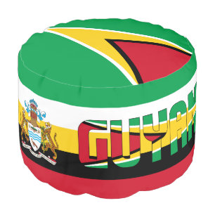 Guyana Flag and Coat of Arms Patriotic Round Pouf