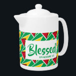 GUYANA FLAG Blessed Christian Customized MEDIUM Teapot<br><div class="desc">Celebrate your faith and your GUYANESE heritage when you next enjoy making your hot drink in this stylishly designed teapot, which shows the GOLDEN ARROWHEAD flag of GUYANA in a diagonal tiled pattern, with Scripture reference Ephesians 1:3 (Blessed with every spiritual blessing). This would make an ideal gift any time...</div>