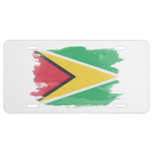 Guyana flag brush stroke, national flag license plate