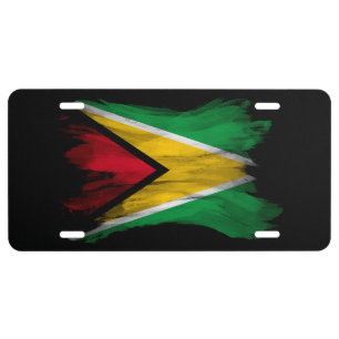 Guyana flag brush stroke, national flag license plate