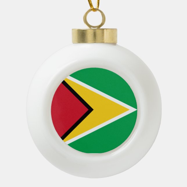 Guyana Flag Ceramic Ball Christmas Ornament (Front)
