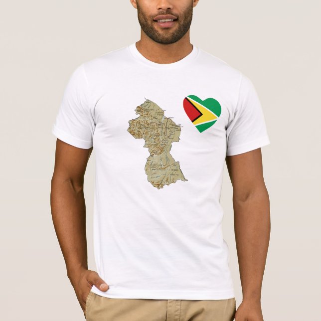 Guyana Flag Heart and Map T-Shirt (Front)