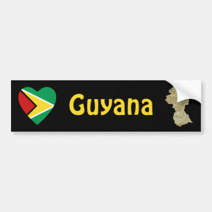 Guyana Flag Heart + Map Bumper Sticker