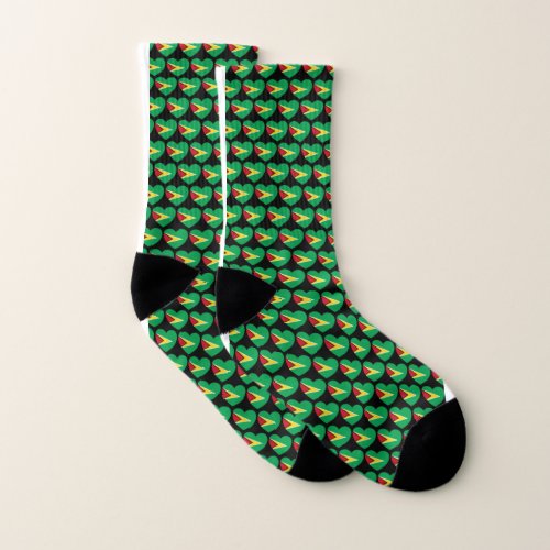 Guyana Flag Hearts Patriotic Socks