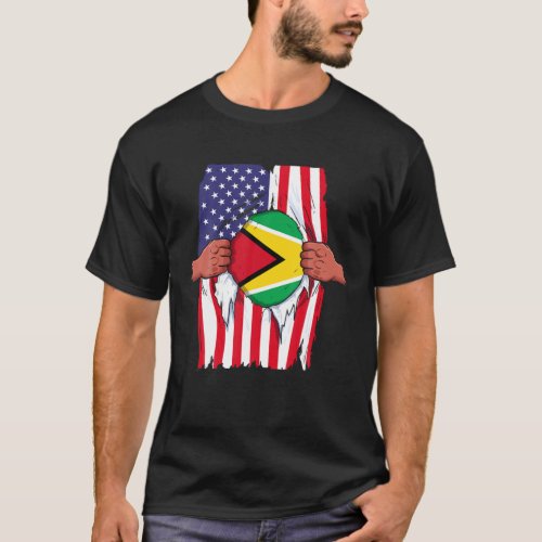 Guyana Flag Inside Me Home Pride Guyanese American T_Shirt