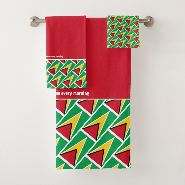 GUYANA FLAG Personalized Scripture RED Bath Towel Set (Insitu)