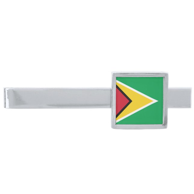 Guyana Flag Silver Finish Tie Bar (Front)