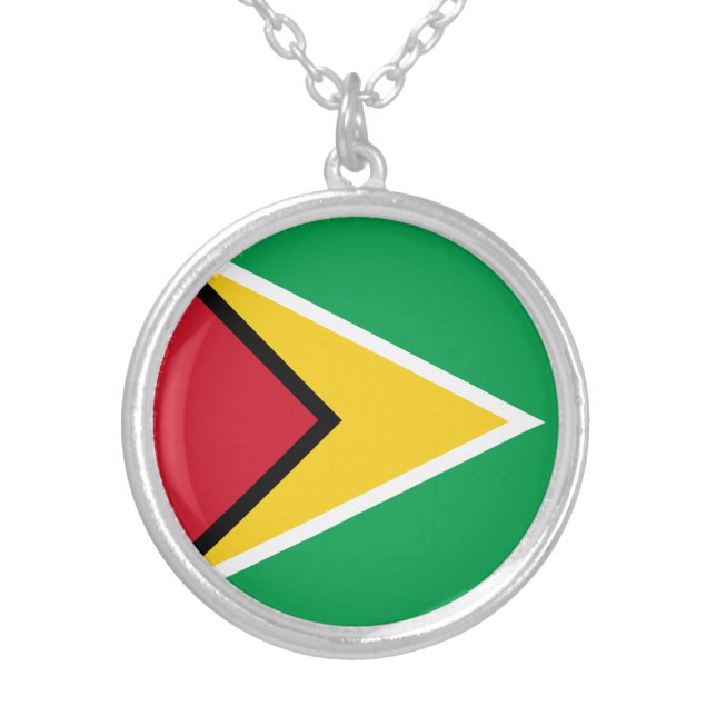 Guyana Flag Silver Plated Necklace (Front)