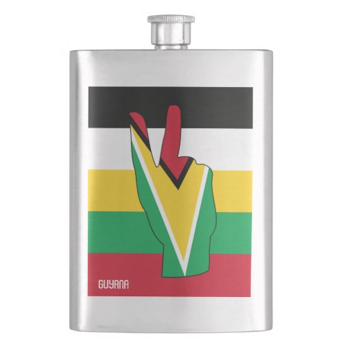 Guyana Flag Victory Sign Patriotic Flask