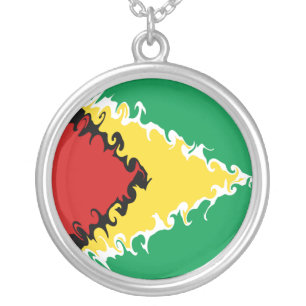Guyana Gnarly Flag Silver Plated Necklace