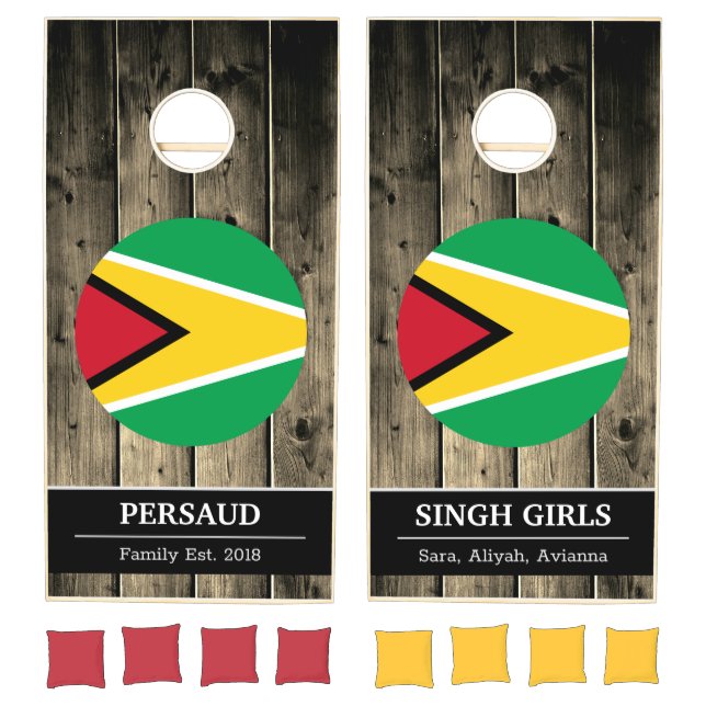 Guyana & Guyana Flag Rustic Wood 2/ Family fun Cornhole Set (Set)