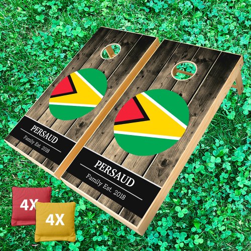 Guyana  Guyana Flag Rustic Wood  Family fun Cornhole Set