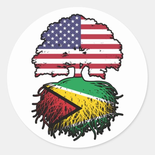 Guyana Guyanese American USA Tree Roots Flag Classic Round Sticker