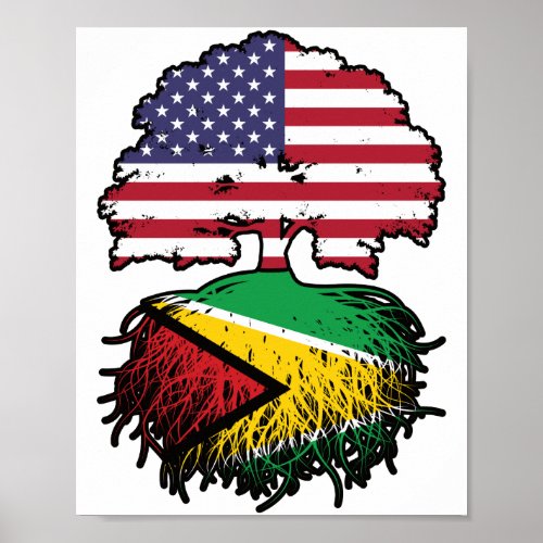 Guyana Guyanese American USA Tree Roots Flag Poster