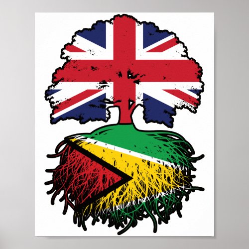 Guyana Guyanese British UK Tree Roots Flag Poster