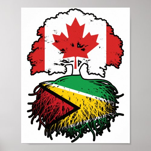 Guyana Guyanese Canadian Canada Tree Roots Flag Poster
