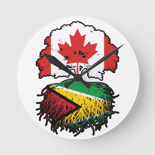 Guyana Guyanese Canadian Canada Tree Roots Flag Round Clock (Front)
