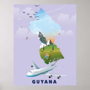 Guyana illustrated map poster