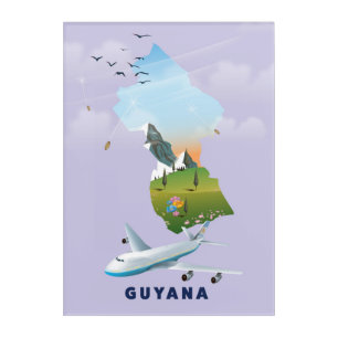 Guyana illustrated map poster acrylic print