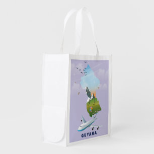 Guyana illustrated map poster grocery bag