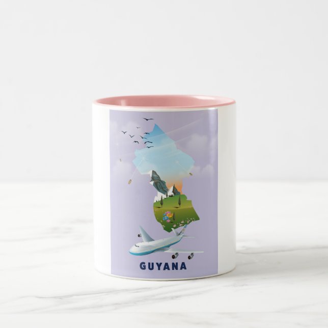 Guyana illustrated map poster Two-Tone coffee mug (Center)