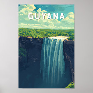 Guyana Illustration Travel Art Vintage Poster