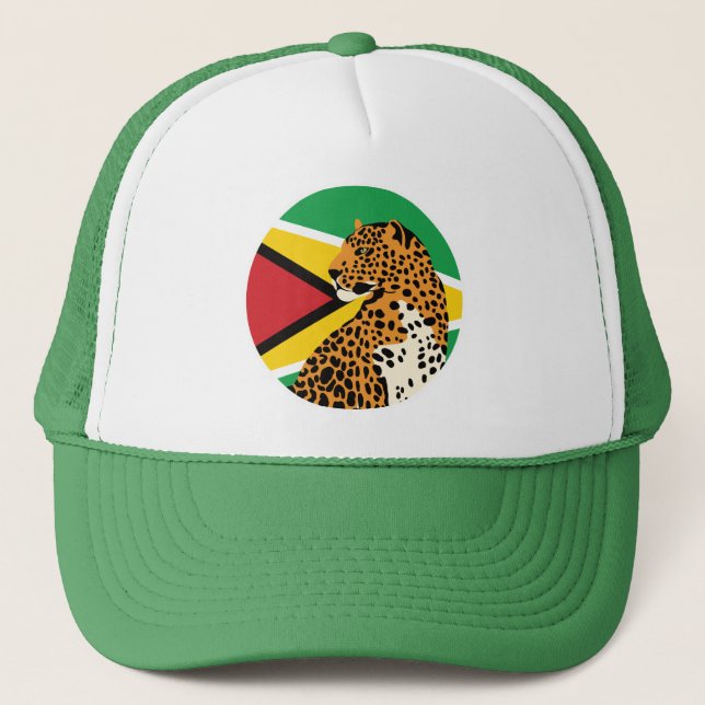 Guyana Jaguar Guyanese National Animal Flag Trucker Hat (Front)