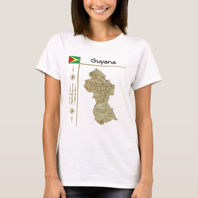 Guyana Map + Flag + Title T-Shirt (Front)