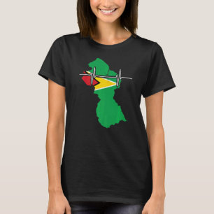 Guyana Map With Heartbeat Vintage Flag Guyana T-Shirt