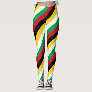 Guyana National Flag Colors Diagonal Striped Leggings