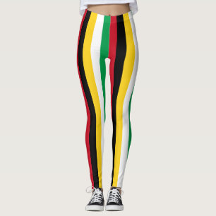 Guyana National Flag Colors Vertical Striped Leggings
